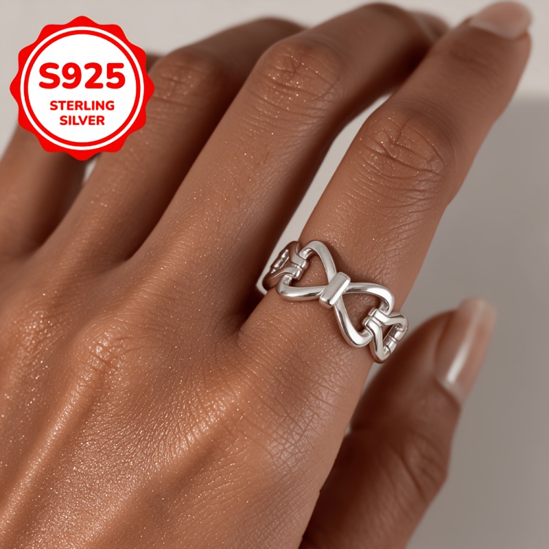 925 Silver Adjustable Bow Ring, Perfect Gift for Couples